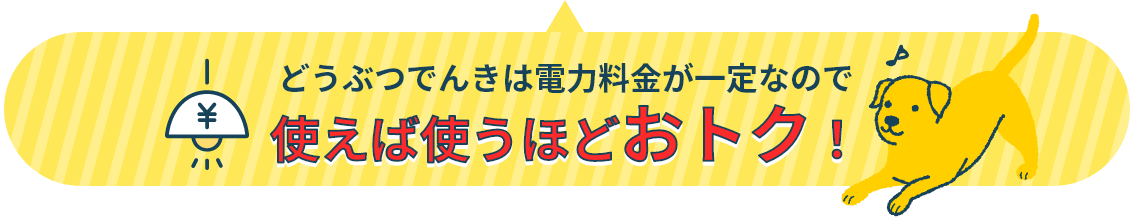 どうぶつでんきは電力料金が一定なので使えば使うほどおトク！